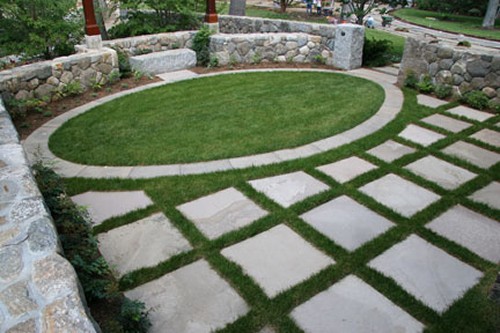 Bluestone Patio Courtyard with Stone Walls